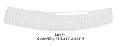 - White Lace Scalloped Elastic Bed Wrap Around, Easy Fit, Dust Ruffle Bed Skirt | Queen/King 2 - White Lace Scalloped Elastic Bed Wrap Around, Easy Fit, Dust Ruffle Bed Skirt | Queen/King - Image 2