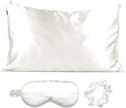 Satin Sleep Set | Softer Than Silk Pillowcase And Eyemask Set - Includes 1 Satin Pillowcase | 1 Satin Eye Mask | And 1 Satin Volume Scrunchie | Pillow Case For Hair (Blush) -Amazon Shop 31 13GFVwFL. AC
