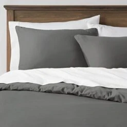 800 Thread Count Dark Grey Queen/Full Duvet Cover Set, 100% Long Staple Egyptian Cotton Quilt Cover With Silky Soft, Breathable With Hidden Zipper Closure & 7 Corner Ties