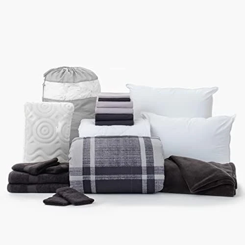 OCM Core Dorm Essentials Value Pack - 16 Piece Twin XL Set | Twin XL Bedding, Mattress Pad, Comforter, Sheets, Towels And Blanket | Black And Gray | Classic Solids 11 OCM Core Dorm Essentials Value Pack - 16 Piece Twin XL Set | Twin XL Bedding, Mattress Pad, Comforter, Sheets, Towels And Blanket | Black And Gray | Classic Solids - Image 11