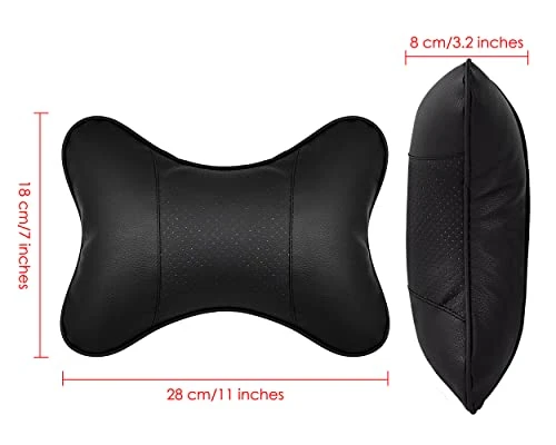 DS. DISTINCTIVE STYLE Car Neck Pillow 2 Pieces PU Leather Travel Pillow For Head Rest Neck Support For Car Seat - Black 2 DS. DISTINCTIVE STYLE Car Neck Pillow 2 Pieces PU Leather Travel Pillow For Head Rest Neck Support For Car Seat - Black - Image 2