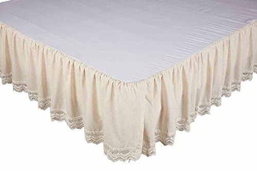 Flax And Lace Queen Bed Skirt, 16" Drop, Natural Cream Dust Ruffle With Crochet Lace Trim, Vintage Farmhouse, Boho 1 Flax And Lace Queen Bed Skirt, 16" Drop, Natural Cream Dust Ruffle With Crochet Lace Trim, Vintage Farmhouse, Boho