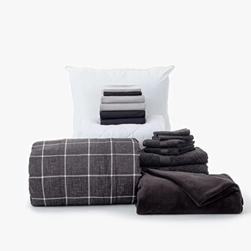 OCM Core Dorm Essentials Value Pack - 16 Piece Twin XL Set | Twin XL Bedding, Mattress Pad, Comforter, Sheets, Towels And Blanket | Black And Gray | Classic Solids 14 OCM Core Dorm Essentials Value Pack - 16 Piece Twin XL Set | Twin XL Bedding, Mattress Pad, Comforter, Sheets, Towels And Blanket | Black And Gray | Classic Solids - Image 14