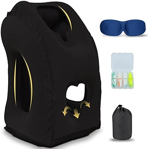 Fromeet Inflatable Travel Pillow, Neck Pillow For Sleeping To Support Head, Neck And Chin, Portable Inflatable Neck Pillow For Airplanes/Trains/Cars/Office Napping With Eye Mask, Earplugs (Gray) 5 Fromeet Inflatable Travel Pillow, Neck Pillow For Sleeping To Support Head, Neck And Chin, Portable Inflatable Neck Pillow For Airplanes/Trains/Cars/Office Napping With Eye Mask, Earplugs (Gray) - Image 5