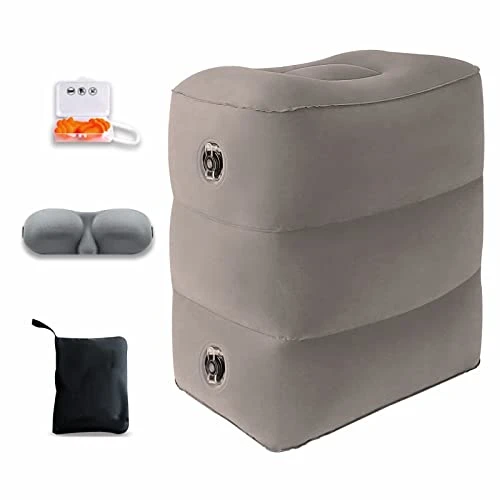 ILEISURELY Inflatable Travel Pillows For Airplanes - Adjustable Three Layers Height Foot Rest For Travel (Grey) 1 ILEISURELY Inflatable Travel Pillows For Airplanes - Adjustable Three Layers Height Foot Rest For Travel (Grey)