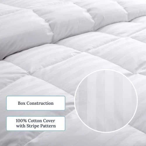 Luxurious All Season Down Comforter Hotel Collection White Stripe 100% Cotton Shell 500 Thread Count Super Soft Medium Warmth Duvet Insert, Cal King 4 Luxurious All Season Down Comforter Hotel Collection White Stripe 100% Cotton Shell 500 Thread Count Super Soft Medium Warmth Duvet Insert, Cal King - Image 4