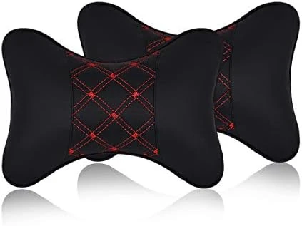 DS. DISTINCTIVE STYLE Car Neck Pillow 2 Pieces PU Leather Travel Pillow For Head Rest Neck Support For Car Seat - Black 9 DS. DISTINCTIVE STYLE Car Neck Pillow 2 Pieces PU Leather Travel Pillow For Head Rest Neck Support For Car Seat - Black - Image 9