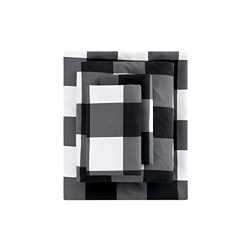 - Gray Plaid Sheet Set, Buffalo Check Gingham Geometric Checker Pattern Printed In Dark Grey White, Soft Microfiber Bedding (4pcs, Queen Size) 5 - Gray Plaid Sheet Set, Buffalo Check Gingham Geometric Checker Pattern Printed In Dark Grey White, Soft Microfiber Bedding (4pcs, Queen Size) - Image 5