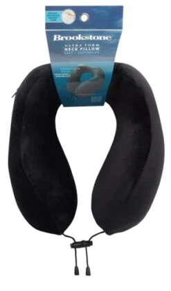 Brookstone Travel Pillow - 100% Memory Foam Ultra Form Contoured Ergonomic Super Soft Airplane Head And Neck Pillow, Black -Amazon Shop 31KilLkwD7L