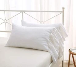2-Pack Bright White Pillow Cases Shams Covers With Long Ruffles Shabby Chic Egypt Cotton King Size 20"X36"Soft Boudoir