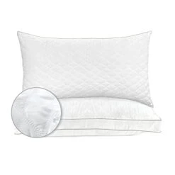 Diamond Stiched Premium Hotel Quality Quilted Goose-Down Alternative Plush Bed Pillows For Side Back & Stomach Sleepers, 2-Pack, King, White 2 Count