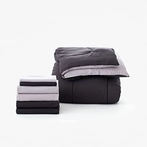 OCM Core Dorm Essentials Value Pack - 16 Piece Twin XL Set | Twin XL Bedding, Mattress Pad, Comforter, Sheets, Towels And Blanket | Black And Gray | Classic Solids 4 OCM Core Dorm Essentials Value Pack - 16 Piece Twin XL Set | Twin XL Bedding, Mattress Pad, Comforter, Sheets, Towels And Blanket | Black And Gray | Classic Solids - Image 4