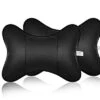 DS. DISTINCTIVE STYLE Car Neck Pillow 2 Pieces PU Leather Travel Pillow For Head Rest Neck Support For Car Seat - Black