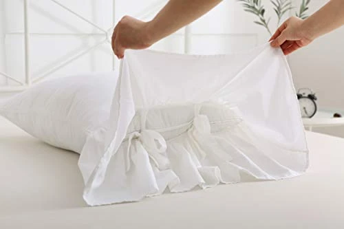 2-Pack Bright White Pillow Cases Shams Covers With Long Ruffles Shabby Chic Egypt Cotton King Size 20"X36"Soft Boudoir 3 2-Pack Bright White Pillow Cases Shams Covers With Long Ruffles Shabby Chic Egypt Cotton King Size 20"X36"Soft Boudoir - Image 3