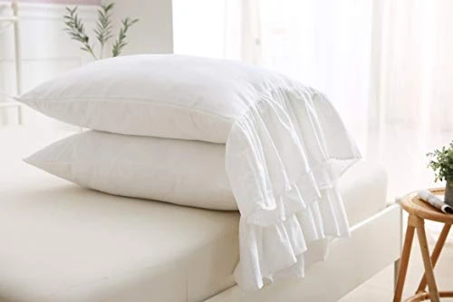 2-Pack Bright White Pillow Cases Shams Covers With Long Ruffles Shabby Chic Egypt Cotton King Size 20"X36"Soft Boudoir 4 2-Pack Bright White Pillow Cases Shams Covers With Long Ruffles Shabby Chic Egypt Cotton King Size 20"X36"Soft Boudoir - Image 4