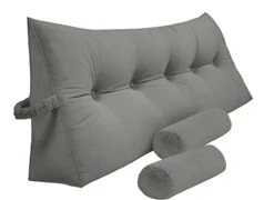 Peachwell Triangular Reading Bed Rest Pillow Large Bolster Cushion Headboard Backrest Wedge Pillow With Two Detachable Roll Pillows For Neck & Lumbar Support (Grey, Queen: 59 X 8 X 20 Inches)