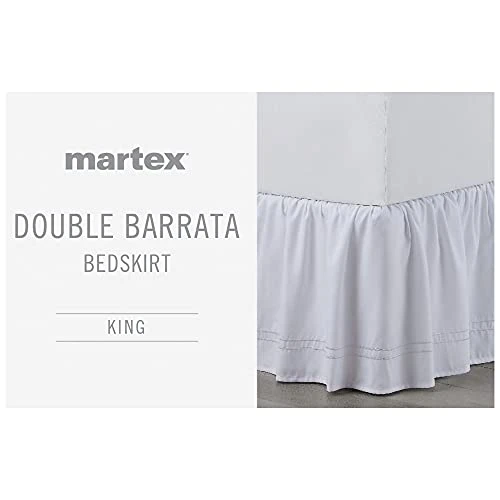 Double Baratta Stitch Embroidered Platform Bed Skirt (Colors Vary), King, White 2 Double Baratta Stitch Embroidered Platform Bed Skirt (Colors Vary), King, White - Image 2