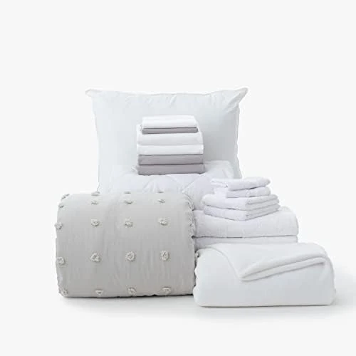 OCM Core Dorm Essentials Value Pack - 16 Piece Twin XL Set | Twin XL Bedding, Mattress Pad, Comforter, Sheets, Towels And Blanket | Black And Gray | Classic Solids 12 OCM Core Dorm Essentials Value Pack - 16 Piece Twin XL Set | Twin XL Bedding, Mattress Pad, Comforter, Sheets, Towels And Blanket | Black And Gray | Classic Solids - Image 12