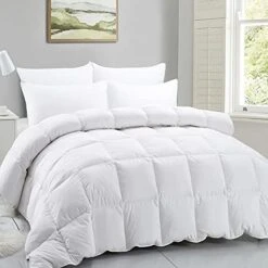 Full White Quilted Feather Comforter-Filled With Feather & Down -All Season Duvet Insert Or Stand-Alone – 82×86 Inch