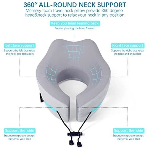 KEEPMOV Memory Foam Travel Pillow: Neck Pillow For Airplane Sleeping - Airplane Pillow With 360-Degree Head Support | Portable Adjustable Neck Pillow For Car & Train Bus 2 KEEPMOV Memory Foam Travel Pillow: Neck Pillow For Airplane Sleeping - Airplane Pillow With 360-Degree Head Support | Portable Adjustable Neck Pillow For Car & Train Bus - Image 2