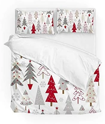 Christmas Trees Snowflakes Seamless Duvet Cover Set 3 Piece Microfiber Polyester Pillowcases Quilt Bedding Set King Size 6 Christmas Trees Snowflakes Seamless Duvet Cover Set 3 Piece Microfiber Polyester Pillowcases Quilt Bedding Set King Size - Image 6