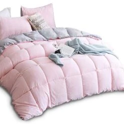 KASENTEX All Season Down Alternative Quilted Comforter Set Reversible Ultra Soft Duvet Insert Machine Washable (Twin Set, Pink Potpourri/Quartz Silver)