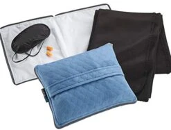 Lewis N. Clark Ultimate Comfort Set + Portable Travel Kit For Airplane, Includes Inflatable Pillow + Zippered Carrying Case, Cozy Fleece Blanket, Eye Mask For Sleeping & Foam Ear Plugs, Black
