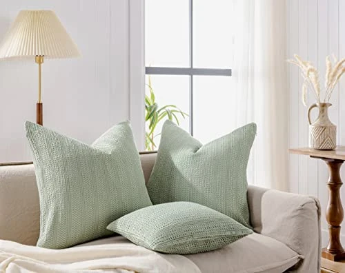 Cocoploceus 26x26 Pillow Covers Boho Euro Shams Set Of 2 Decorative Throw Pillow Covers Cotton Large Square Pillowcase For Couch Bed, Sage Green 3 Cocoploceus 26x26 Pillow Covers Boho Euro Shams Set Of 2 Decorative Throw Pillow Covers Cotton Large Square Pillowcase For Couch Bed, Sage Green - Image 3