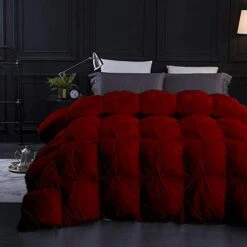 Burgundy All Season Down Pin-Tuck Comforter- Oversized Queen Size 98 X 98 Inches 1 Pc Pinch Pleated Comforter 600 GSM & 4-Corner Tab's 100% Egyptian Cotton- Burgundy Solid