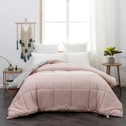 Comforter Twin Pink Ultra Warm Fluffy Down Duvet Lightweight Premium Brushed Microfiber 250GSM Soft And Comfortable
