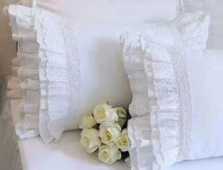 2-Pack White Pillow Shams Shabby Chic Pillowcases With Lace Ruffles Vintage Pillow Covers Cotton Queen Size 20"X30" Luxury Elegant -Amazon Shop 4166rCctW6L. AC
