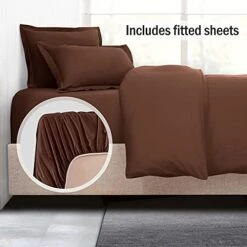 Nestl Duvet Cover With Fitted Sheet 3 Piece Set - Soft Double Brushed Microfiber Hotel Collection - Comforter Cover With Button Closure, Fitted Sheet, 1 Pillow Sham, Twin XL - Chocolate Brown -Amazon Shop 4170XJSE6fL
