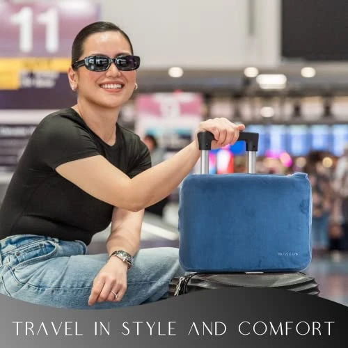 Travellow Travel Pillow And Blanket Set - 4-in-1 Ultimate Travel Kit With Memory Foam Pillow, Travel Blanket, Sleep Mask, And Earplugs-Ultimate Comfort And Coziness For Your Journeys - Blue 4 Travellow Travel Pillow And Blanket Set - 4-in-1 Ultimate Travel Kit With Memory Foam Pillow, Travel Blanket, Sleep Mask, And Earplugs-Ultimate Comfort And Coziness For Your Journeys - Blue - Image 4