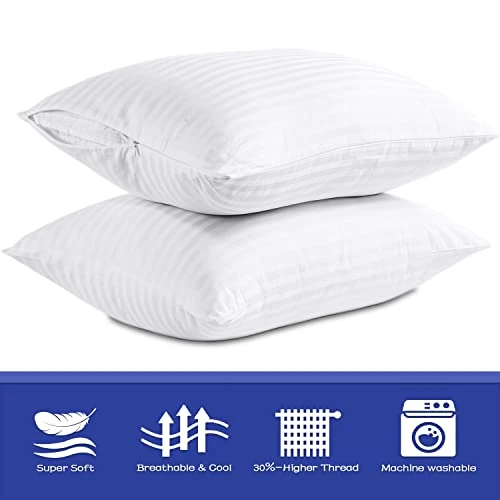 100% Cotton King Pillow Protectors With Zipper, White Pillow Cases King Size Set Of 2 For Home & Hotel, Sateen Soft Cooling Hidden Zippered Pillow Case Protector For Hair & Skin, 20x36 In 6 100% Cotton King Pillow Protectors With Zipper, White Pillow Cases King Size Set Of 2 For Home & Hotel, Sateen Soft Cooling Hidden Zippered Pillow Case Protector For Hair & Skin, 20x36 In - Image 6