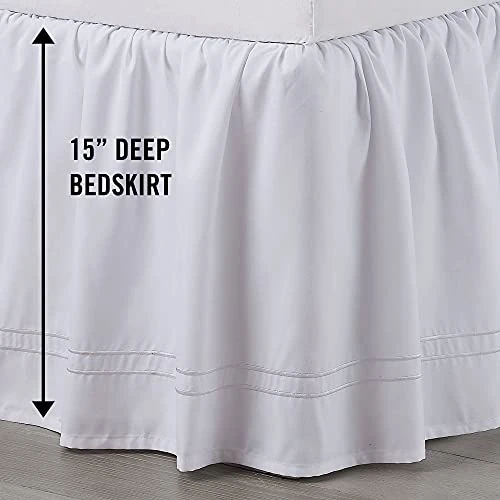 Double Baratta Stitch Embroidered Platform Bed Skirt (Colors Vary), King, White 1 Double Baratta Stitch Embroidered Platform Bed Skirt (Colors Vary), King, White
