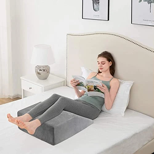 Leg Elevation Pillow With Removable Cover 10 Inch Memory Foam Leg Rest Pillow For Sleeping, Blood Circulation Wedge Pillows Relieve Leg, Knee, Hip And Lower Back Pain (Grey) 3 Leg Elevation Pillow With Removable Cover 10 Inch Memory Foam Leg Rest Pillow For Sleeping, Blood Circulation Wedge Pillows Relieve Leg, Knee, Hip And Lower Back Pain (Grey) - Image 3