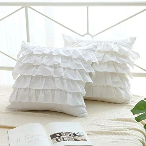 2-Pack Bright White Pillow Cases Shams Covers With Long Ruffles Shabby Chic Egypt Cotton King Size 20"X36"Soft Boudoir 14 2-Pack Bright White Pillow Cases Shams Covers With Long Ruffles Shabby Chic Egypt Cotton King Size 20"X36"Soft Boudoir - Image 14