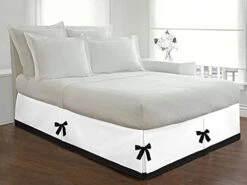 Silentnight Premium Beddings Two Tone Split Corner Tie Bed Skirt, 18 Inch Drop Length 100% Egyptian Cotton 800 Thread Count, King Size, Solid White/Black