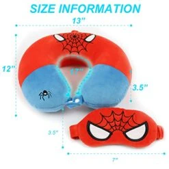 Superhero Travel Pillow For Kids & Adults With Sleep Eye Mask, Memory Foam U-Shaped Neck Pillow With Washable Cover, Soft Head Support Travel Accessories For Airplane Car Train Bus Recline, Red