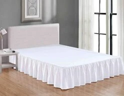 Wrap Around Solid Microfiber Luxury Hotel Quality Fabric Bedroom Gathered Ruffled Bedding Bed Skirt 14 Inch Drop (Queen, White)