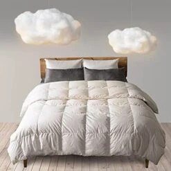 Ll Season Down Comforter - Ultra Soft Duvet Insert, 100% Cotton Shell, 50% Down & 50% Feather Real Filling, Breathable, Machine Washable (White, King Size)