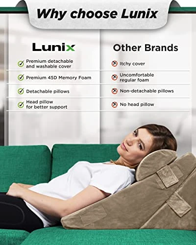 Lunix LX6 3pcs Orthopedic Bed Wedge Pillow Set, Post Surgery Memory Foam For Back, Leg And Knee Pain Relief, Sitting Pillow For Reading, Adjustable Pillows For Acid Reflux And GERD For Sleeping Brown 2 Lunix LX6 3pcs Orthopedic Bed Wedge Pillow Set, Post Surgery Memory Foam For Back, Leg And Knee Pain Relief, Sitting Pillow For Reading, Adjustable Pillows For Acid Reflux And GERD For Sleeping Brown - Image 2