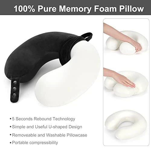 Travel Neck Pillow, Best Memory Foam Airplane Pillow For Head Support Soft Adjustable Pillow For Plane, Car & Home Recliner Use (Black) 5 Travel Neck Pillow, Best Memory Foam Airplane Pillow For Head Support Soft Adjustable Pillow For Plane, Car & Home Recliner Use (Black) - Image 5