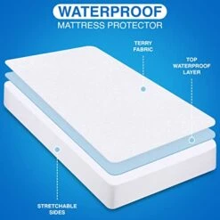 Premium Waterproof Terry Mattress Protector Twin 200 GSM, Mattress Cover, Breathable, Fitted Style With Stretchable Pockets (White) -Amazon Shop 41GIfaXB0eL