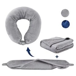 2 In 1 Travel Blanket, Soft Warm Blanket With Cozy Neck Pillow Case, Portable Blanket Set For Airplane, Camping, Car (Grey)
