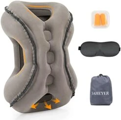 SAHEYER Inflatable Travel Pillows, New Upgrade Inflatable Airplane Pillow For Sleeping Rest Avoid Neck And Shoulder Pain, Inflatable Neck Pillow With Free Eye Mask And Earplugs (Grey) -Amazon Shop 41GykXs1EzL. AC