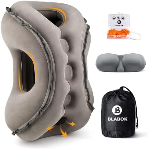 Inflatable Travel Pillow,Multifunction Travel Neck Pillow For Airplane To Avoid Neck And Shoulder Pain,Support Head,Neck,Used For Sleeping Rest, Airplane And Home Use,with Eye Mask, Earplugs,Gray 7 Inflatable Travel Pillow,Multifunction Travel Neck Pillow For Airplane To Avoid Neck And Shoulder Pain,Support Head,Neck,Used For Sleeping Rest, Airplane And Home Use,with Eye Mask, Earplugs,Gray - Image 7
