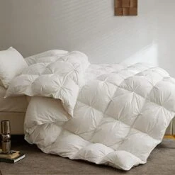 King Size Feather And Down Comforter, 82oz Filling Extra Warm & Thick Heavyweight Pinch Pleat Duvet Insert For Colder Winter, 100% Cotton Cover Fluffy Soft Bedding Comforter -Amazon Shop 41HBbjq2LpL. AC