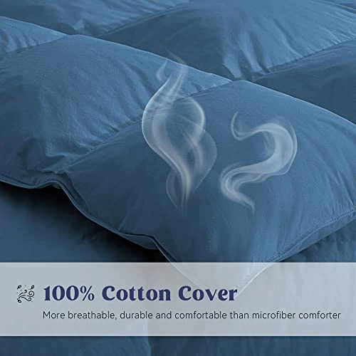 Puredown® Goose Feather Down Comforter Full Size, All Season Medium Warmth Duvet Insert, Luxury Hotel Collection Bedding Comforters, Ultra Soft 100% Cotton Cover Shell(90x90,Navy) 4 Puredown® Goose Feather Down Comforter Full Size, All Season Medium Warmth Duvet Insert, Luxury Hotel Collection Bedding Comforters, Ultra Soft 100% Cotton Cover Shell(90x90,Navy) - Image 4