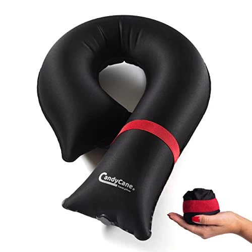CANDY CANE Travel Pillow 2.0 Neck And Chin Support, Uniqe Design, For Airplanes, Car And Home, Inflatable With Advance Air Valve Carrying Bag, Hand Wash (Red) 3 CANDY CANE Travel Pillow 2.0 Neck And Chin Support, Uniqe Design, For Airplanes, Car And Home, Inflatable With Advance Air Valve Carrying Bag, Hand Wash (Red) - Image 3